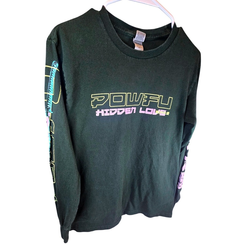 Powfu Hidden Love Long Sleeve Graphic T-Shirt Black Neon Artist Merch Mens Small - Picture 10 of 11